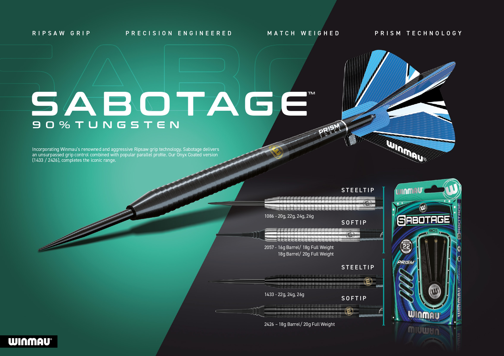 Winmau Sabotage 90% Tungsten Alloy Darts
